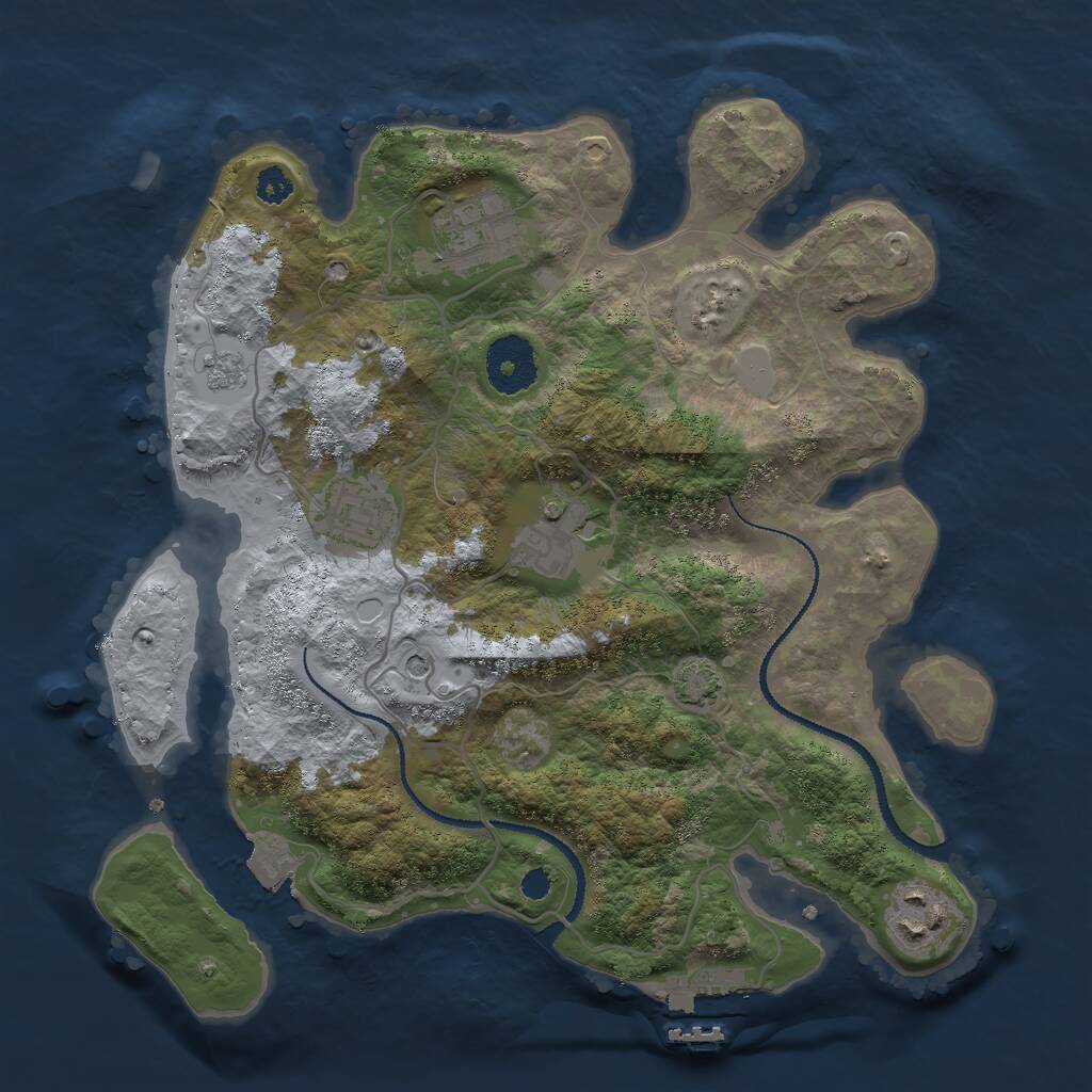 Rust Map: Procedural Map, Size: 3000, Seed: 1343, 9 Monuments