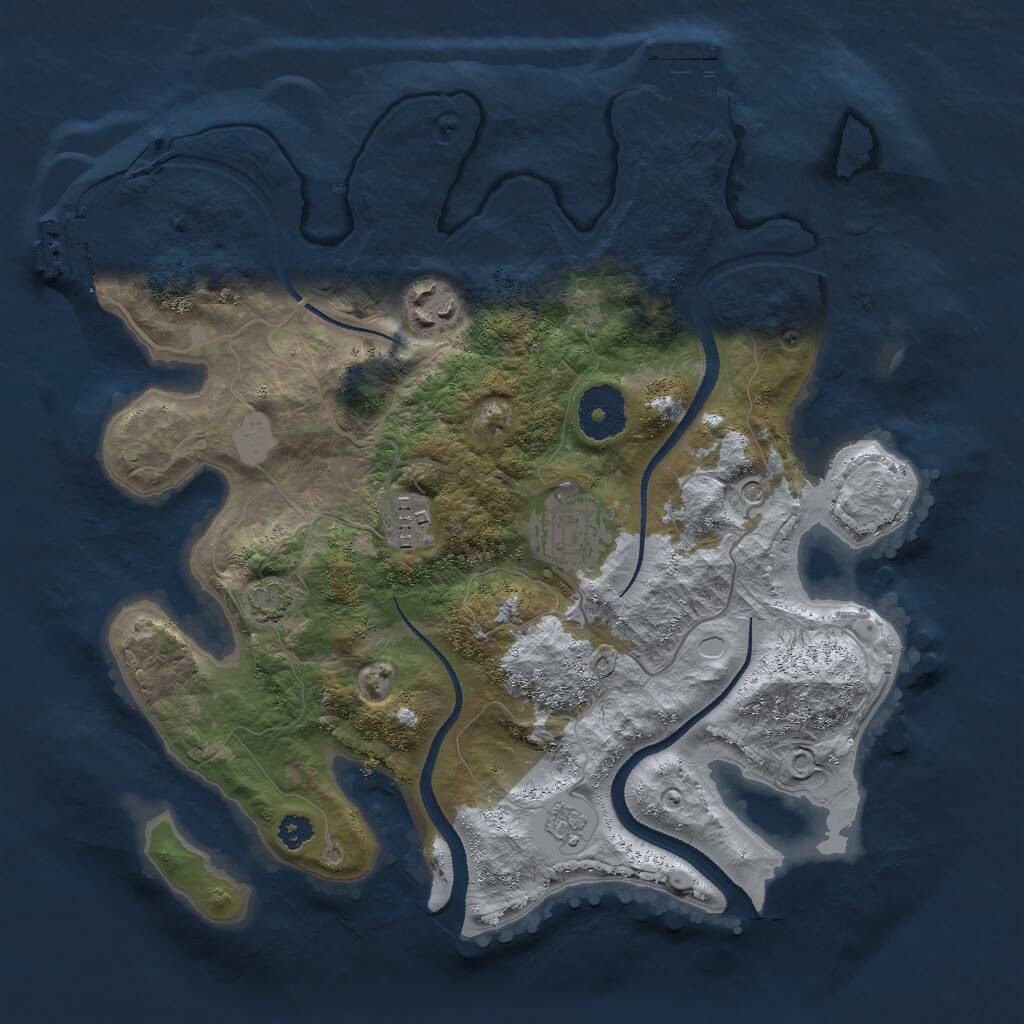 Rust Map: Procedural Map, Size: 3000, Seed: 96205579, 9 Monuments