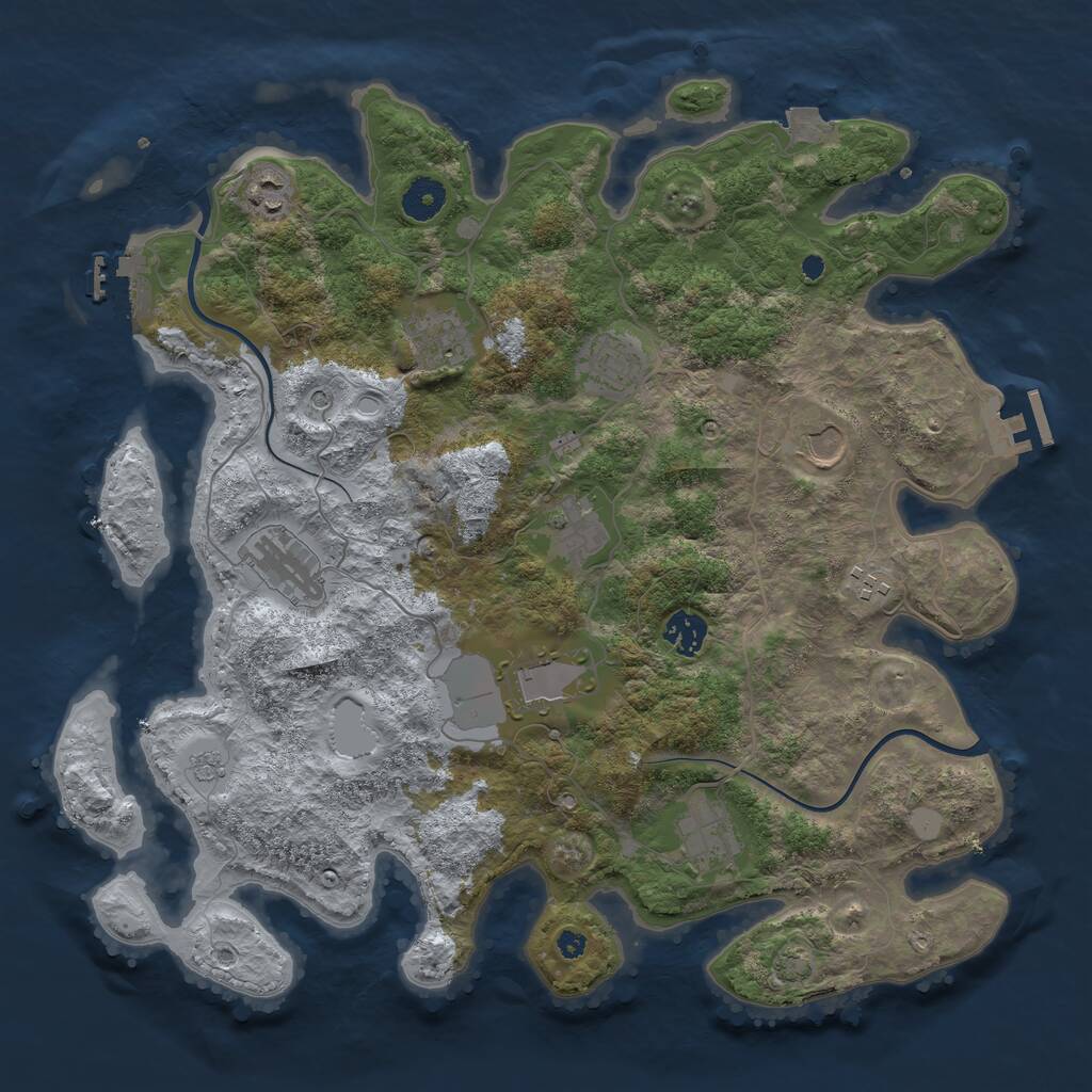 Rust Map: Procedural Map, Size: 3850, Seed: 605058, 16 Monuments
