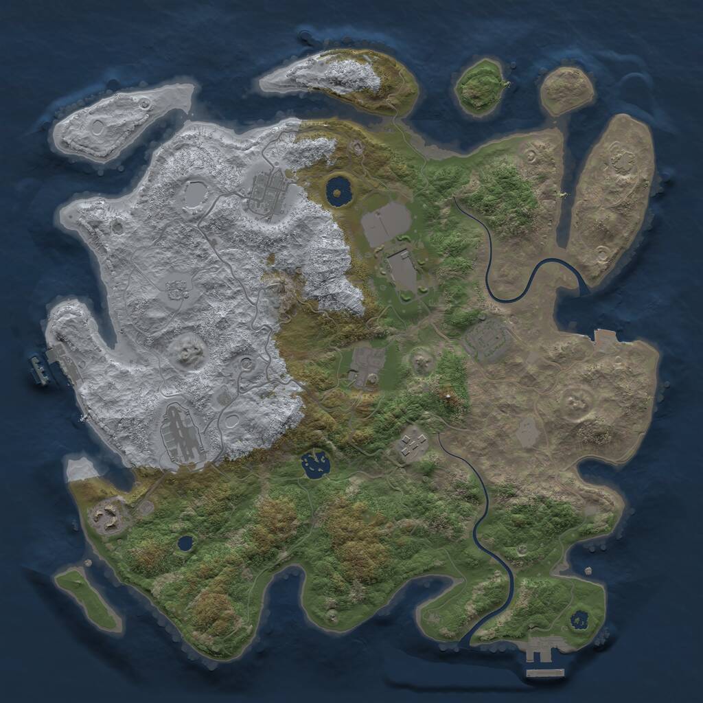 Rust Map: Procedural Map, Size: 3750, Seed: 2105428487, 14 Monuments