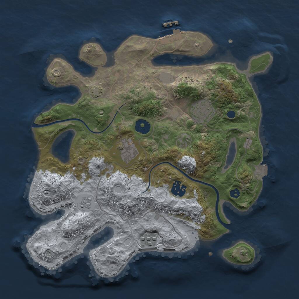 Rust Map: Procedural Map, Size: 3000, Seed: 74428, 8 Monuments