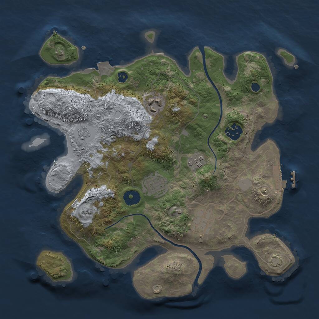 Rust Map: Procedural Map, Size: 3000, Seed: 28038, 9 Monuments