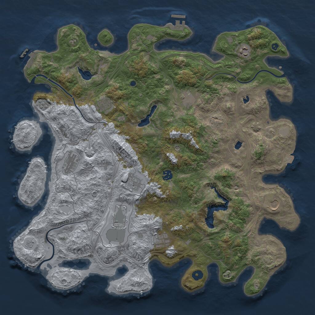 Rust Map: Procedural Map, Size: 4500, Seed: 1250016228, 16 Monuments