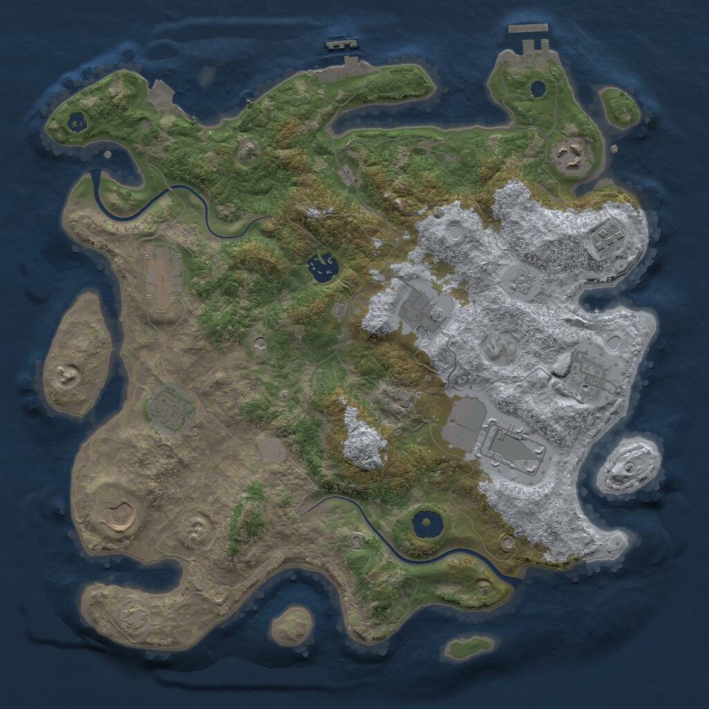 Rust Map: Procedural Map, Size: 3600, Seed: 1305718008, 15 Monuments