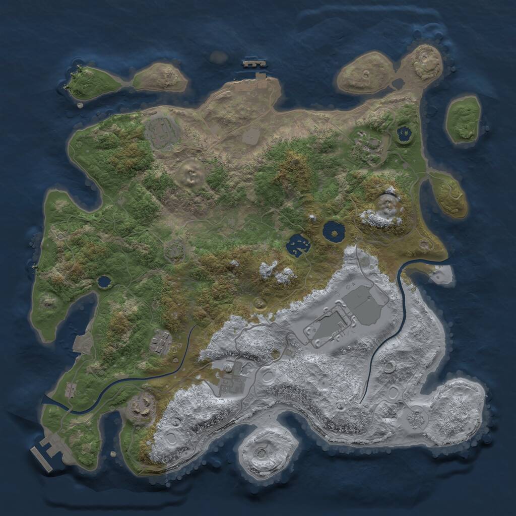 Rust Map: Procedural Map, Size: 3500, Seed: 51890, 13 Monuments