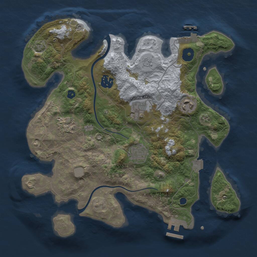 Rust Map: Procedural Map, Size: 3000, Seed: 69654, 10 Monuments