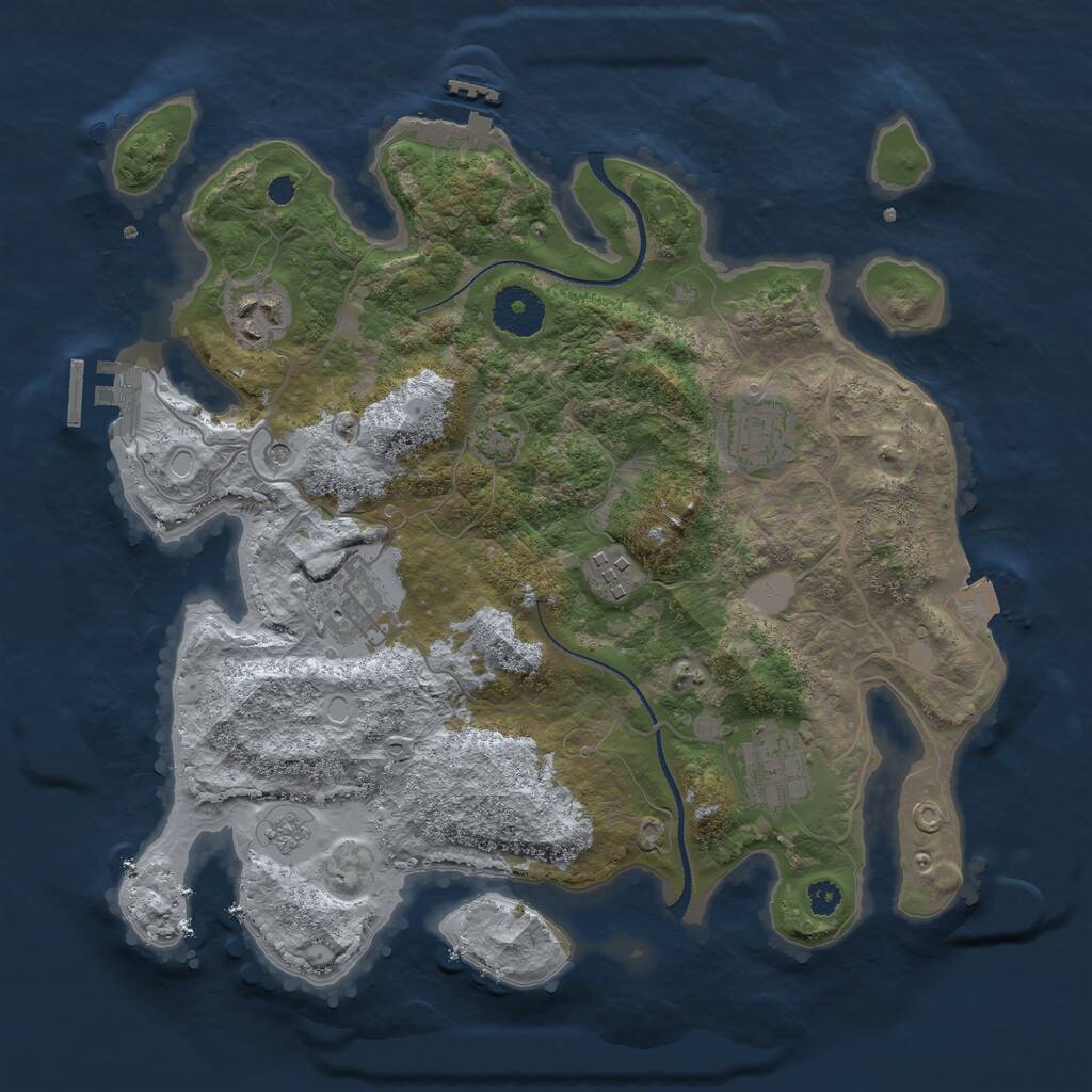 Rust Map: Procedural Map, Size: 3250, Seed: 439684223, 11 Monuments