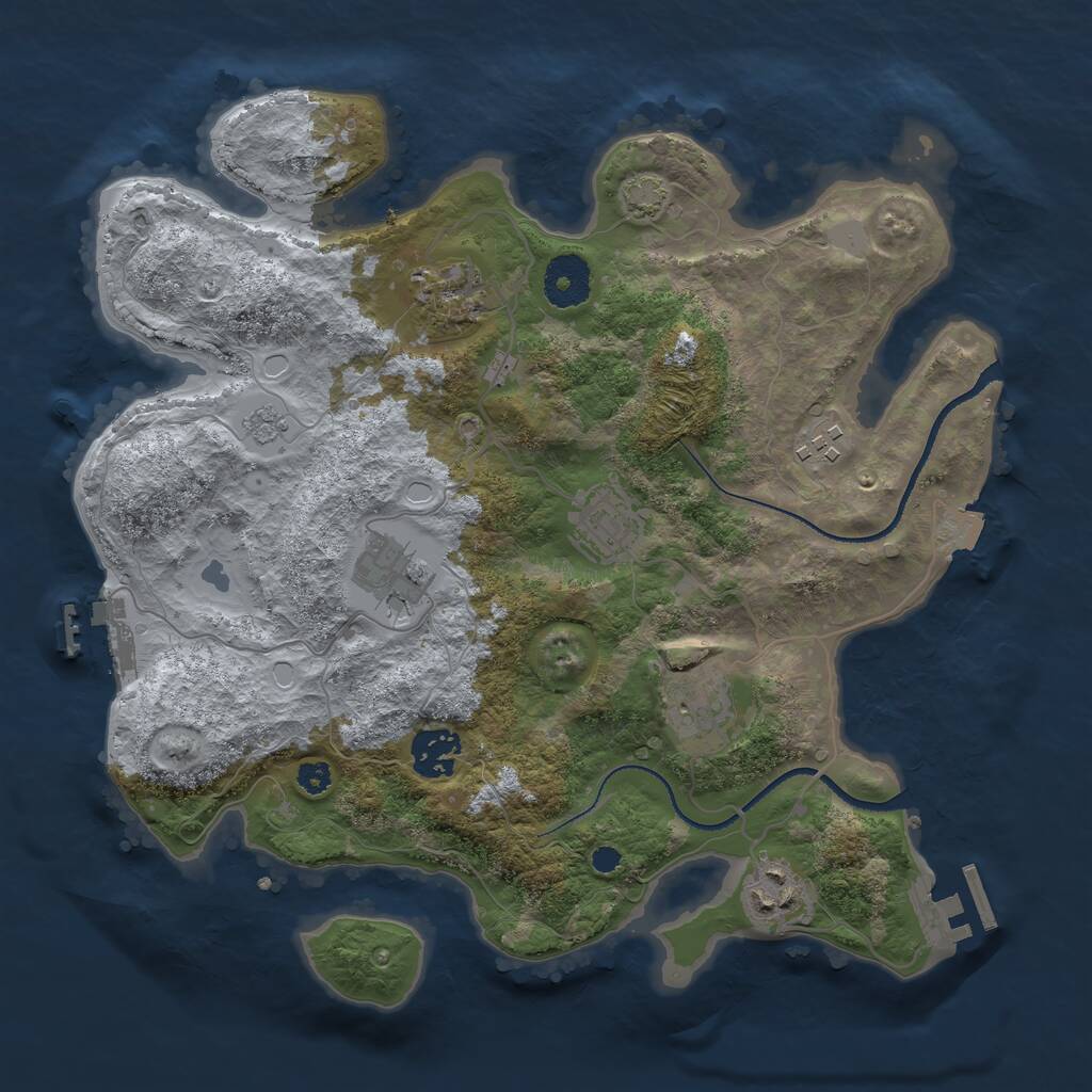 Rust Map: Procedural Map, Size: 3250, Seed: 1305868597, 12 Monuments