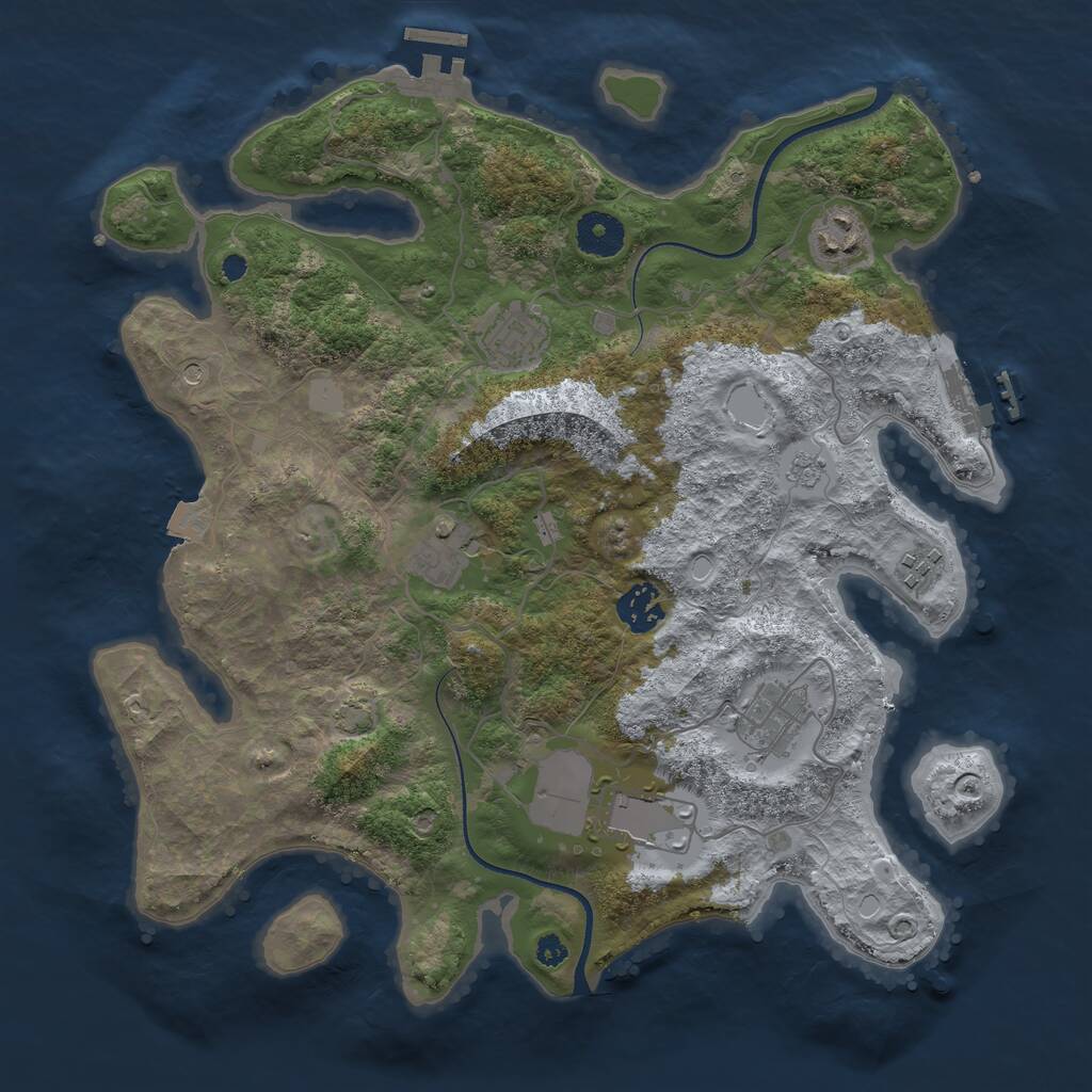 Rust Map: Procedural Map, Size: 3500, Seed: 436547409, 13 Monuments