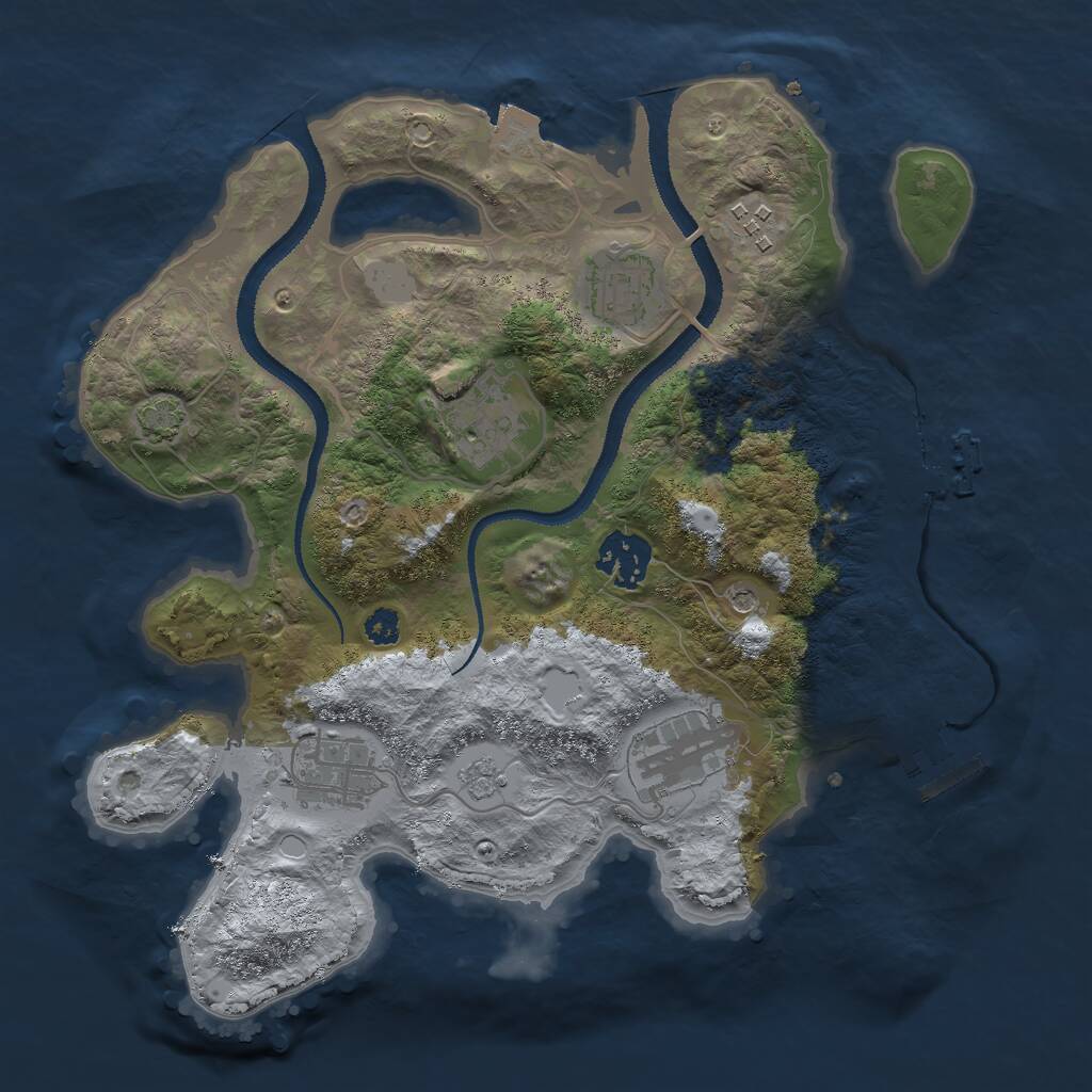 Rust Map: Procedural Map, Size: 3000, Seed: 7129850, 12 Monuments