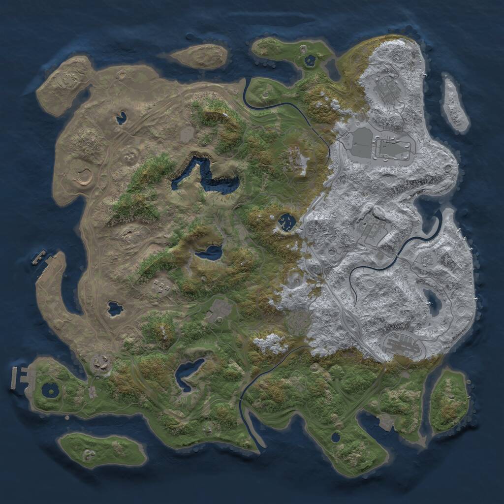Rust Map: Procedural Map, Size: 4500, Seed: 1222885494, 17 Monuments