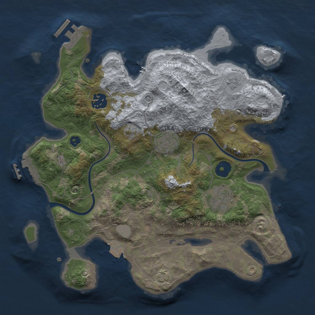 Rust Map: Procedural Map, Size: 3000, Seed: 33455, 9 Monuments