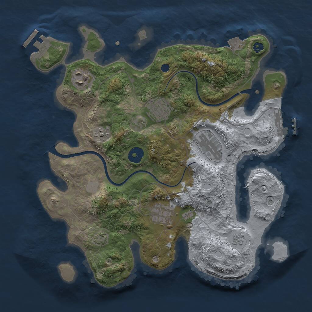 Rust Map: Procedural Map, Size: 3000, Seed: 23229, 10 Monuments