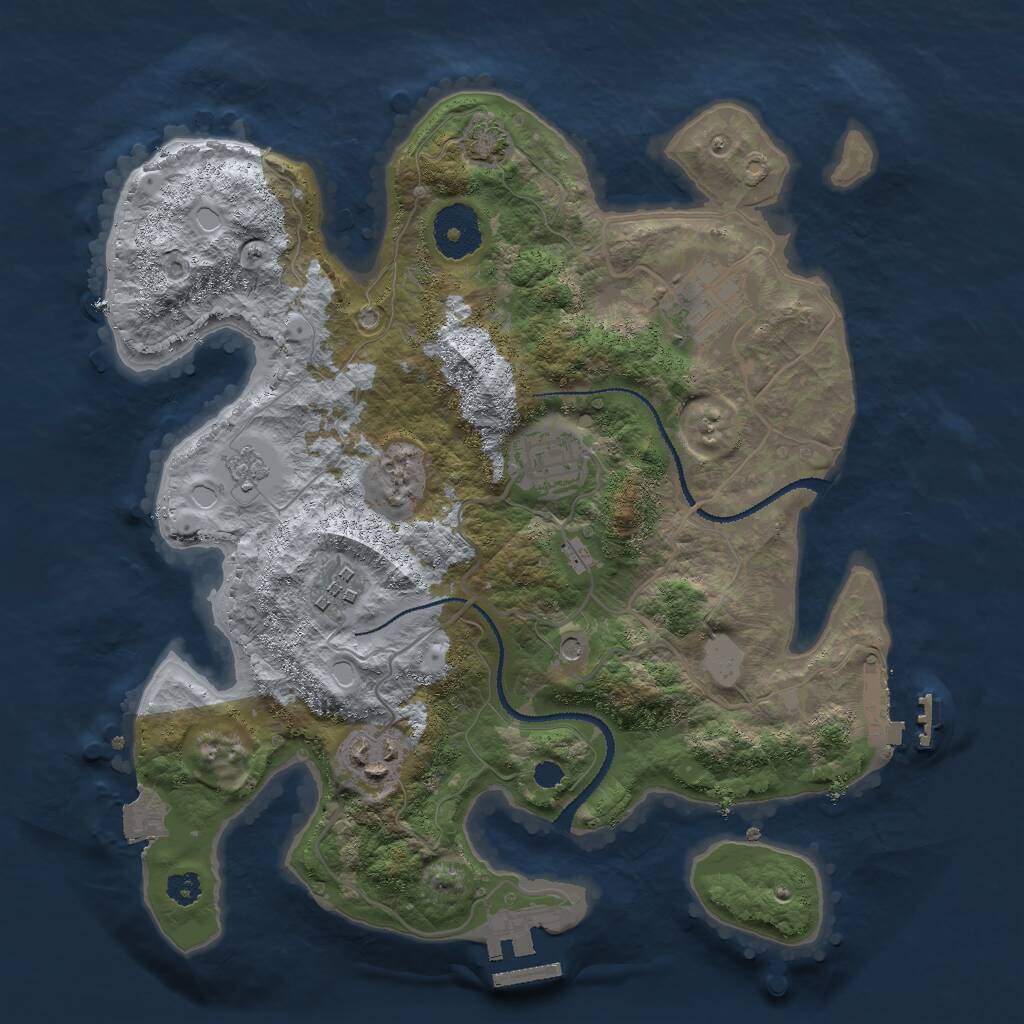 Rust Map: Procedural Map, Size: 3000, Seed: 7389, 10 Monuments