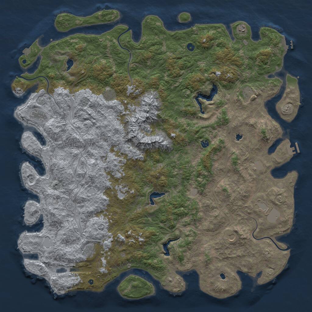 Rust Map: Procedural Map, Size: 6000, Seed: 36780, 17 Monuments
