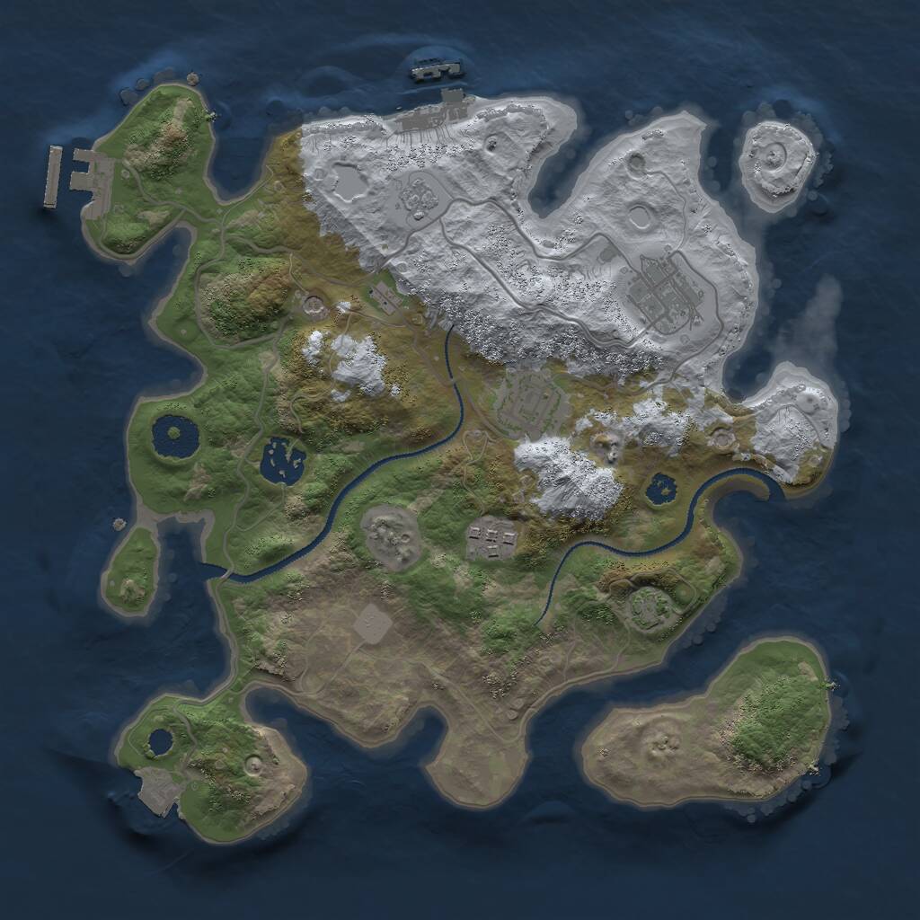 Rust Map: Procedural Map, Size: 3000, Seed: 2465197, 10 Monuments