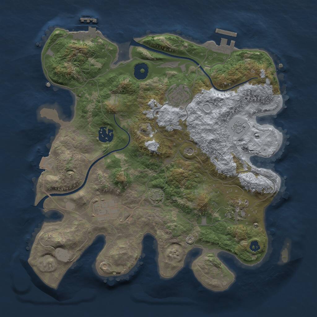 Rust Map: Procedural Map, Size: 3000, Seed: 511839600, 10 Monuments
