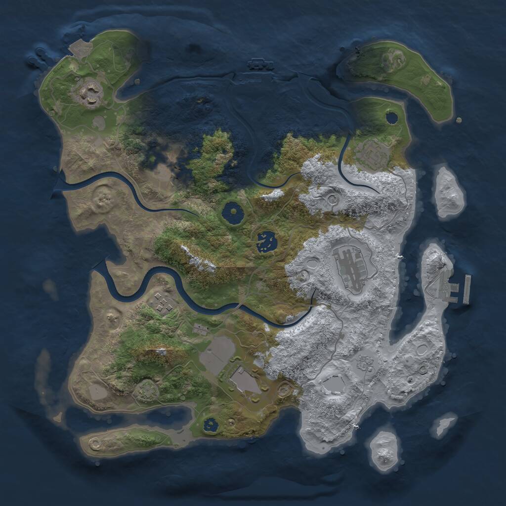 Rust Map: Procedural Map, Size: 3500, Seed: 1043503834, 13 Monuments