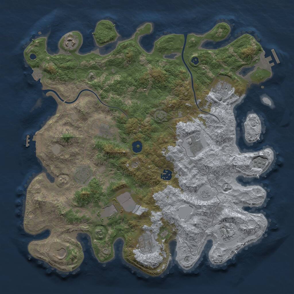 Rust Map: Procedural Map, Size: 3900, Seed: 85891077, 17 Monuments