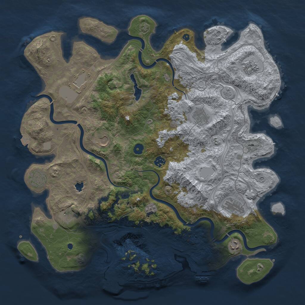 Rust Map: Procedural Map, Size: 4400, Seed: 43881175, 16 Monuments