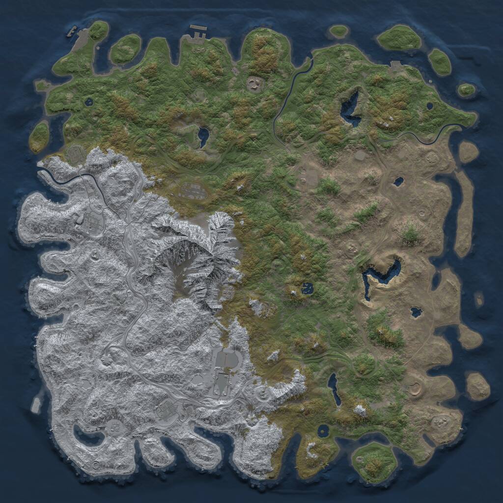 Rust Map: Procedural Map, Size: 6000, Seed: 43673679, 17 Monuments