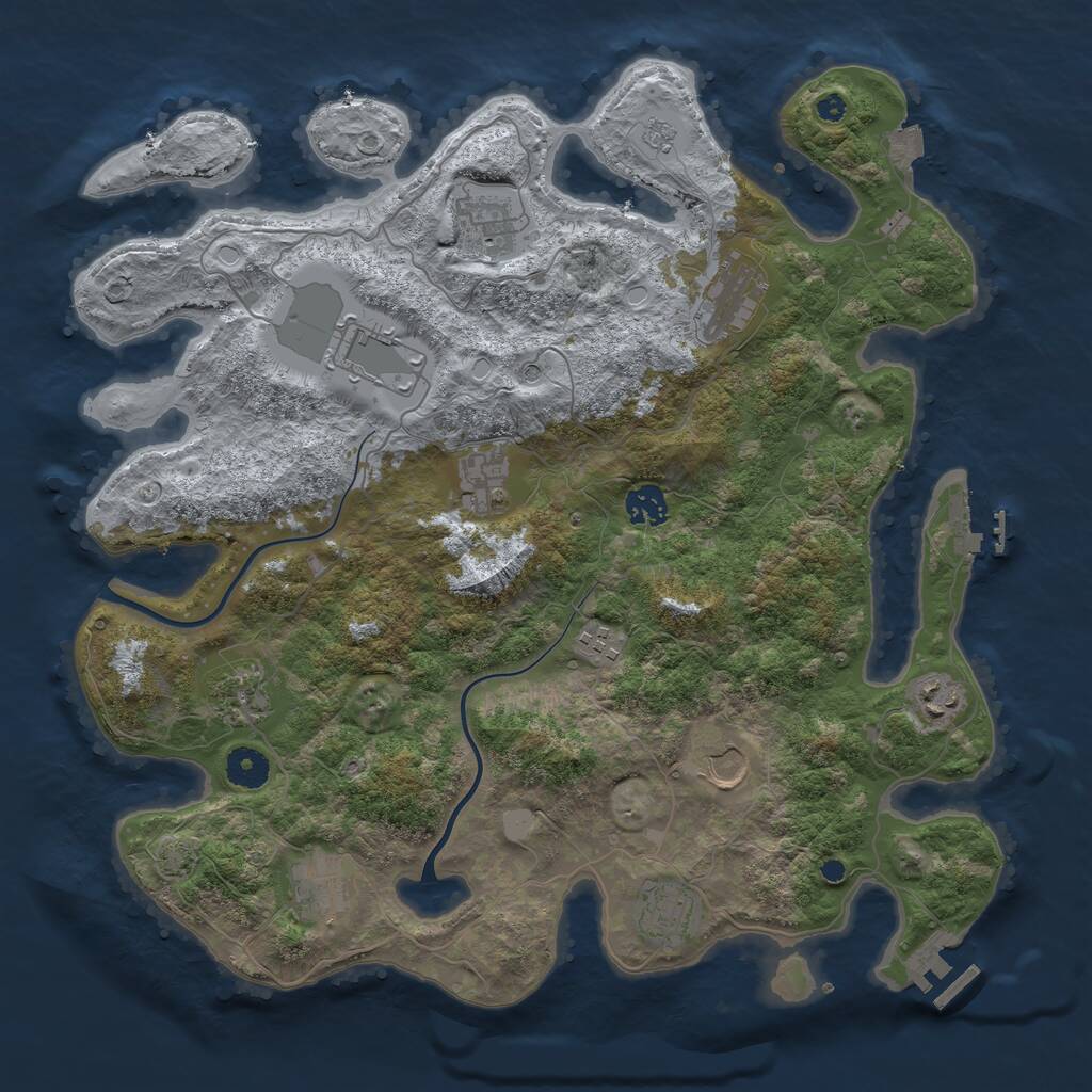 Rust Map: Procedural Map, Size: 3900, Seed: 2083016929, 17 Monuments