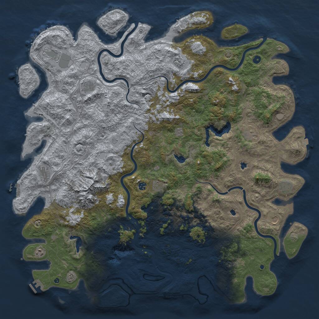 Rust Map: Procedural Map, Size: 6000, Seed: 999733590, 17 Monuments