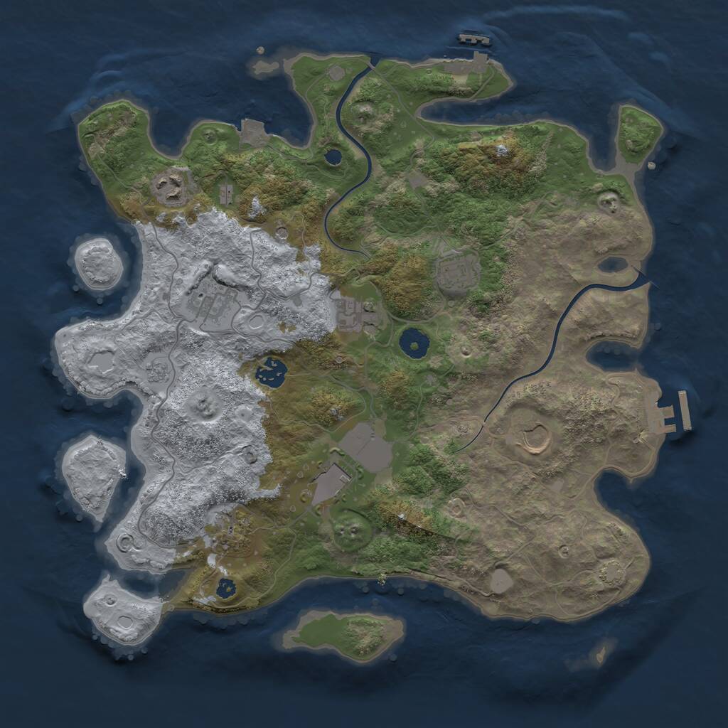 Rust Map: Procedural Map, Size: 3700, Seed: 2080861076, 14 Monuments