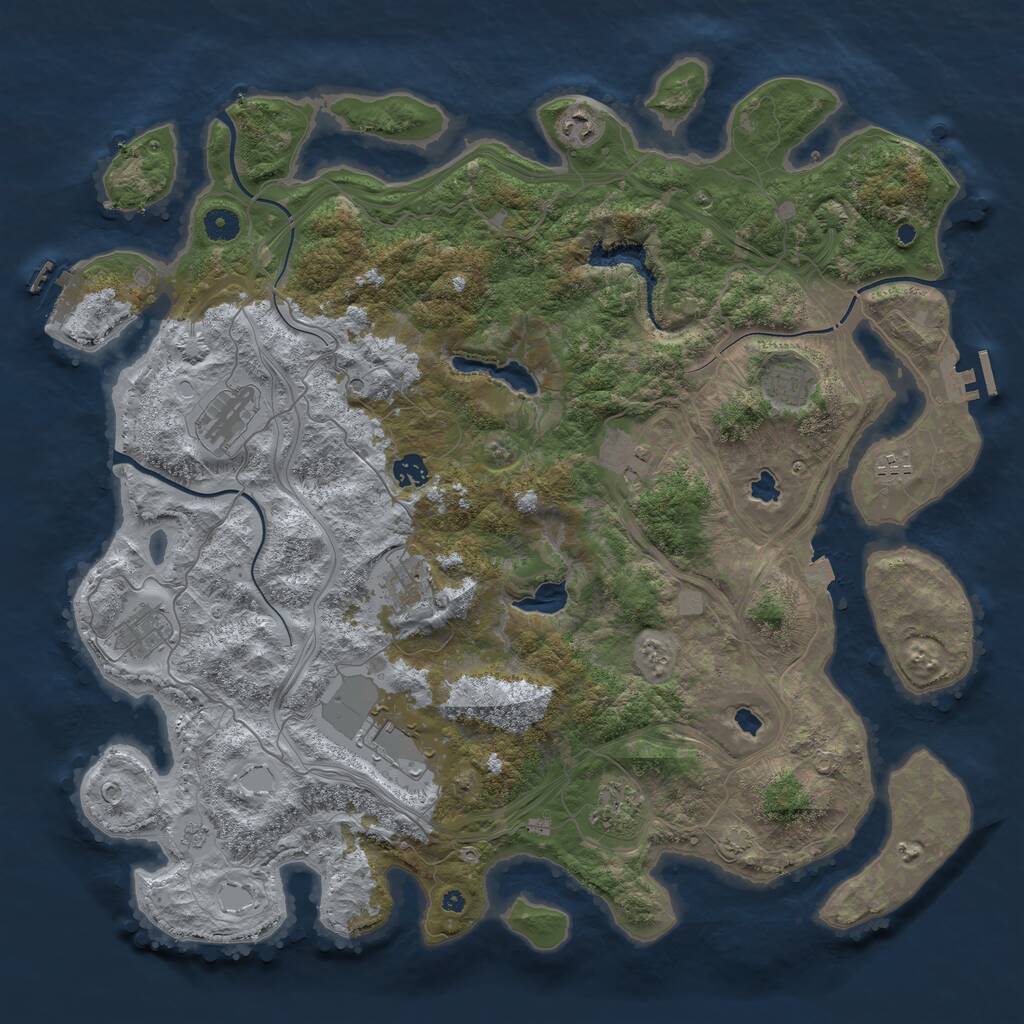 Rust Map: Procedural Map, Size: 4500, Seed: 1958657289, 16 Monuments