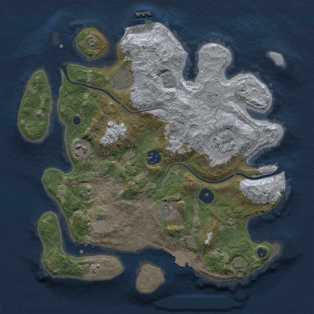 Rust Map: Procedural Map, Size: 3250, Seed: 2091655702, 11 Monuments