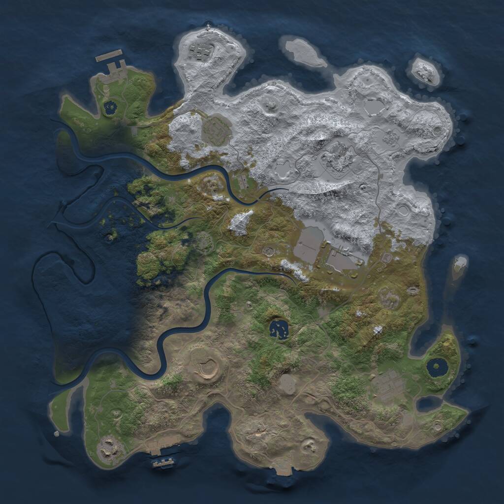 Rust Map: Procedural Map, Size: 3750, Seed: 1993622456, 14 Monuments