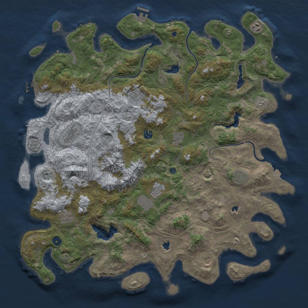 Rust Map: Procedural Map, Size: 5000, Seed: 2055973564, 17 Monuments