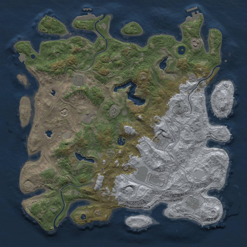 Rust Map: Procedural Map, Size: 4500, Seed: 1290765750, 14 Monuments