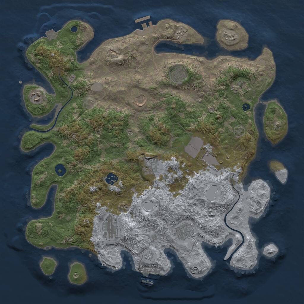 Rust Map: Procedural Map, Size: 3950, Seed: 227090543, 16 Monuments
