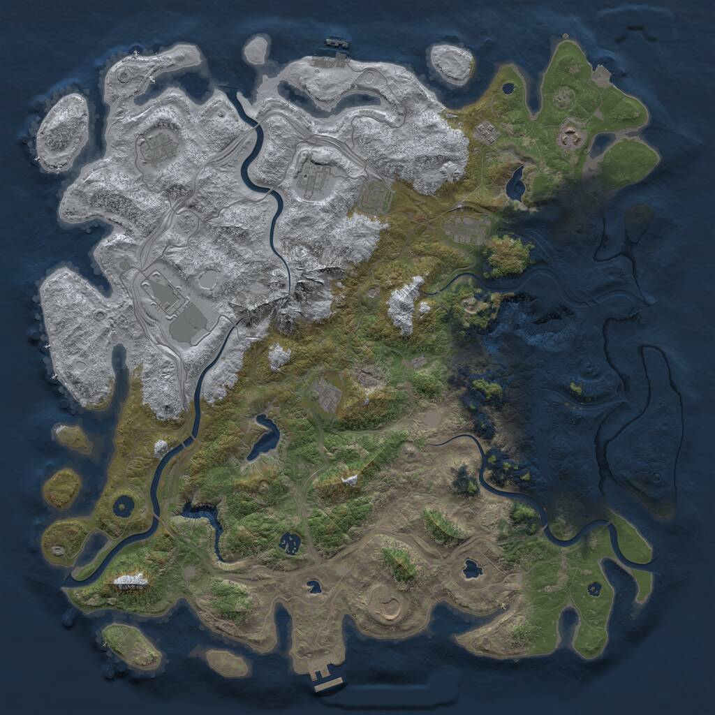 Rust Map: Procedural Map, Size: 5000, Seed: 605214, 16 Monuments