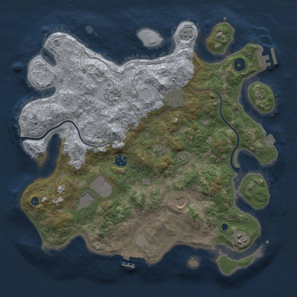 Rust Map: Procedural Map, Size: 3600, Seed: 386347, 13 Monuments