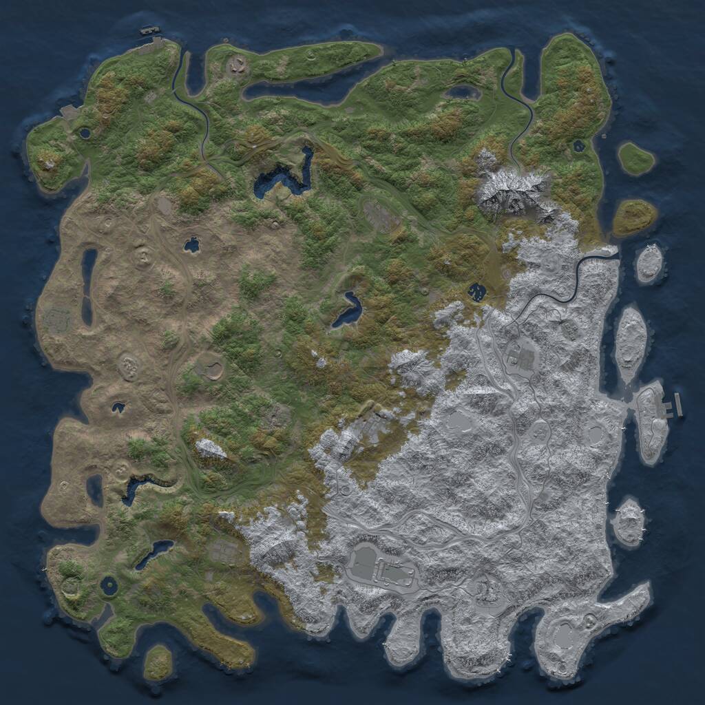 Rust Map: Procedural Map, Size: 6000, Seed: 739274975, 17 Monuments