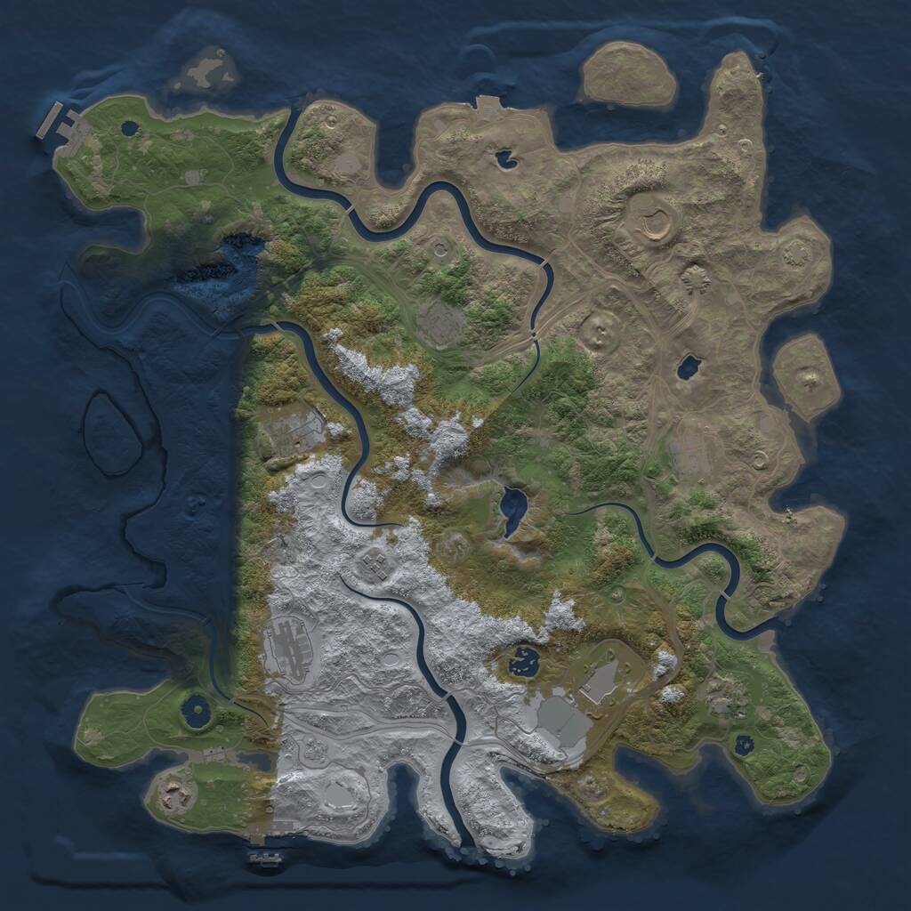 Rust Map: Procedural Map, Size: 4500, Seed: 843427501, 16 Monuments