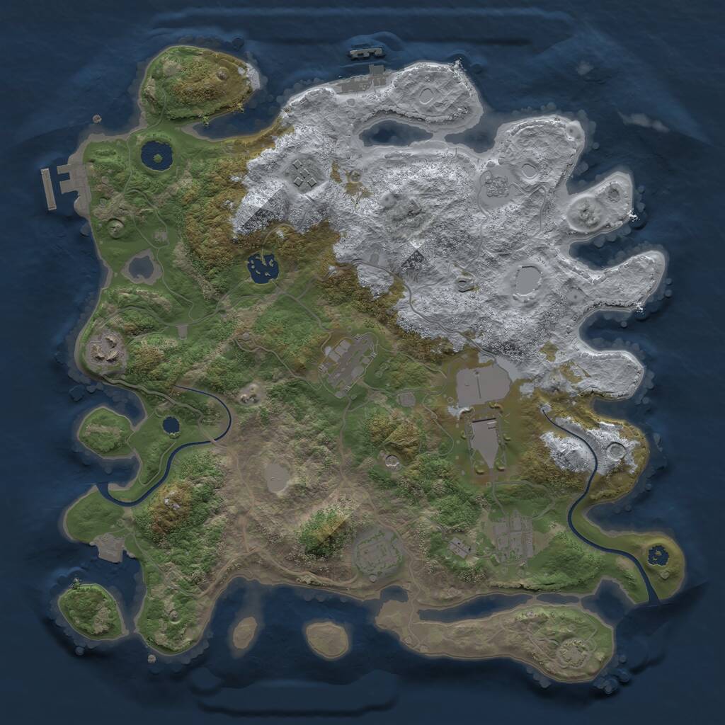 Rust Map: Procedural Map, Size: 3500, Seed: 645169468, 13 Monuments
