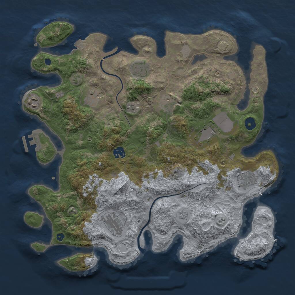 Rust Map: Procedural Map, Size: 3750, Seed: 1140896321, 14 Monuments