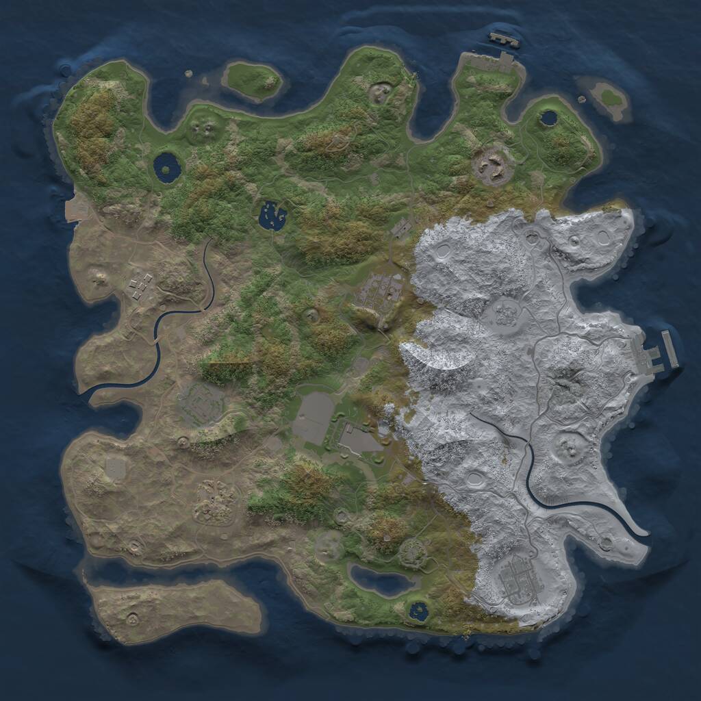 Rust Map: Procedural Map, Size: 3700, Seed: 1342992840, 14 Monuments