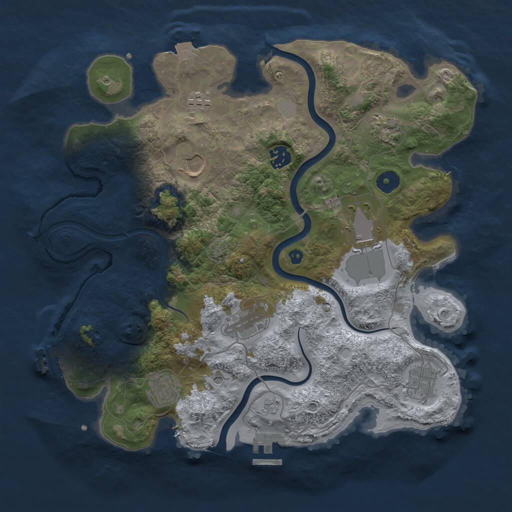 Rust Map: Procedural Map, Size: 3500, Seed: 2086396364, 14 Monuments