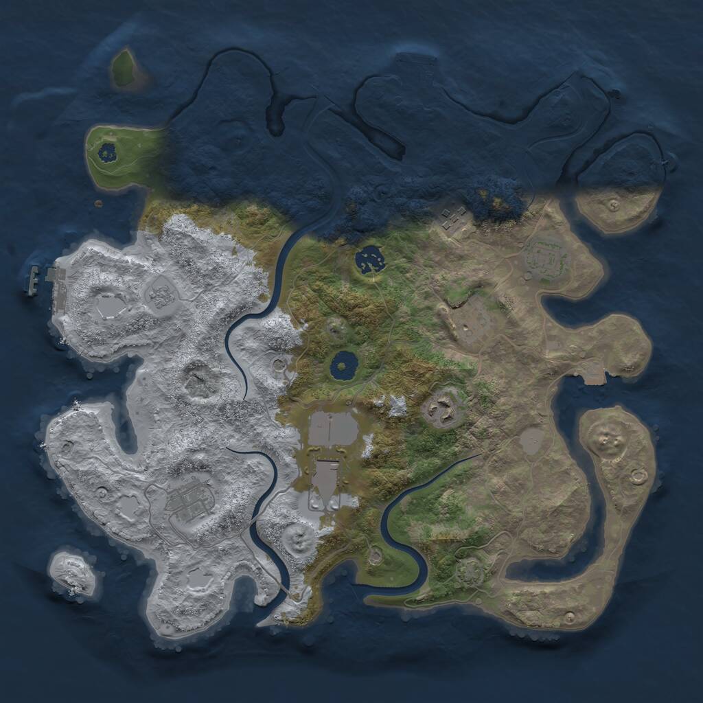 Rust Map: Procedural Map, Size: 3700, Seed: 606502639, 13 Monuments
