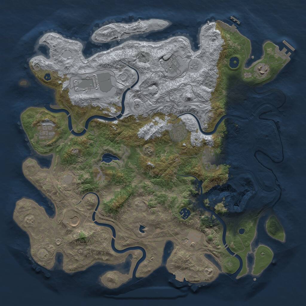 Rust Map: Procedural Map, Size: 4250, Seed: 557443196, 16 Monuments