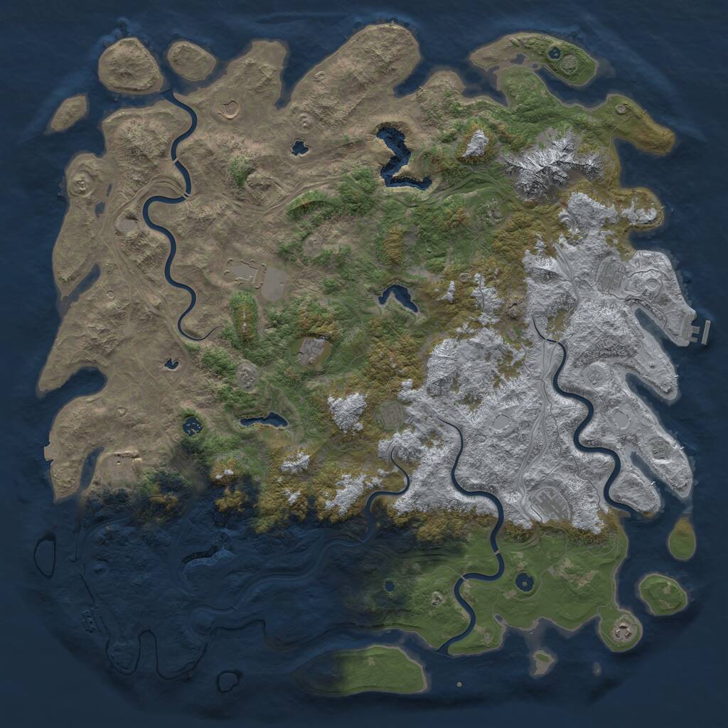 Rust Map: Procedural Map, Size: 6000, Seed: 1233557037, 17 Monuments