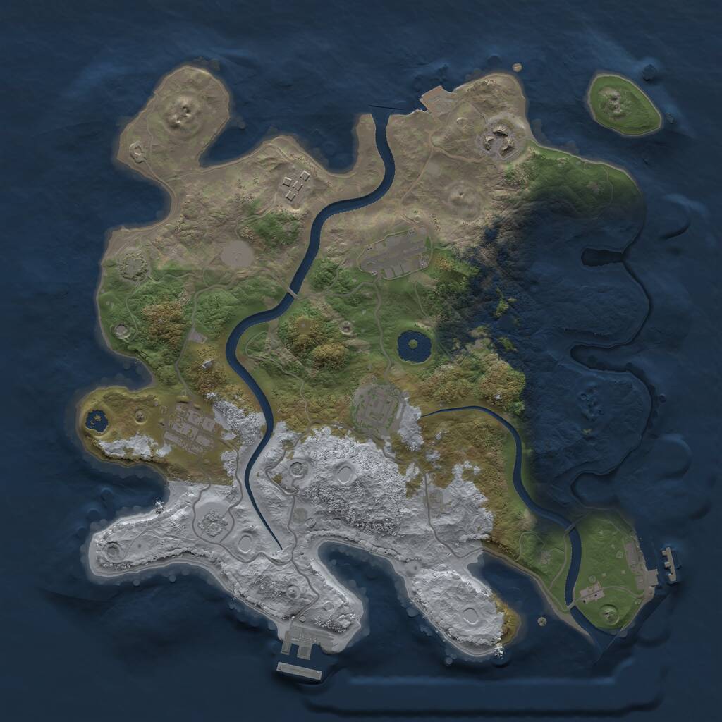Rust Map: Procedural Map, Size: 3250, Seed: 1843463529, 11 Monuments