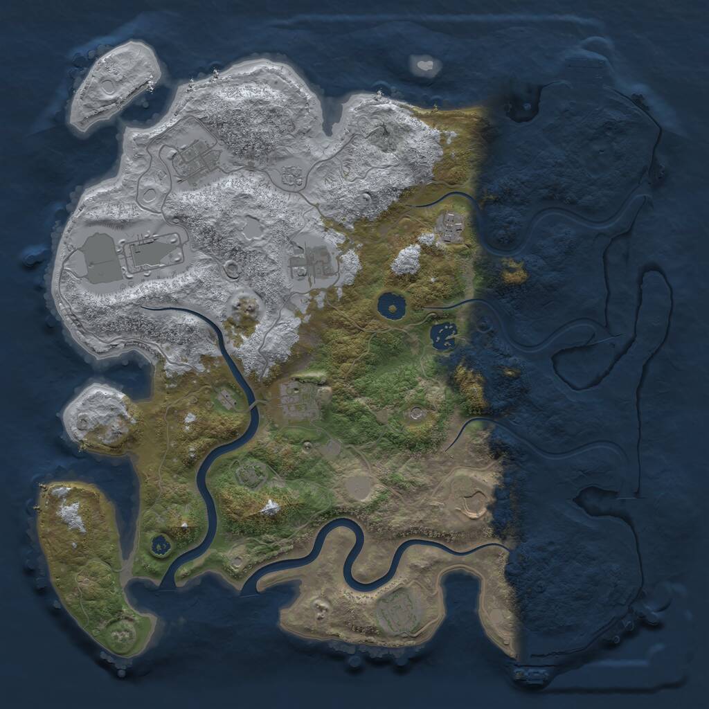 Rust Map: Procedural Map, Size: 3800, Seed: 750434647, 14 Monuments