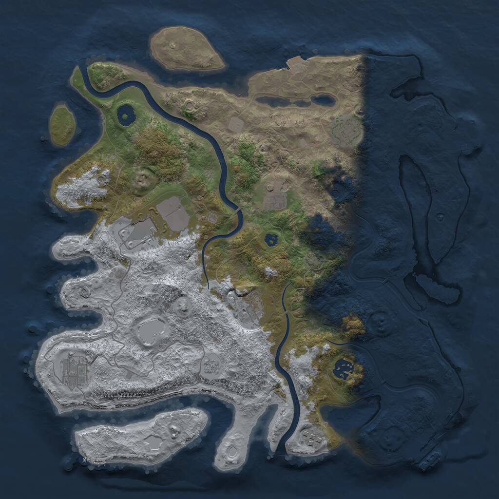 Rust Map: Procedural Map, Size: 3750, Seed: 1076030978, 13 Monuments
