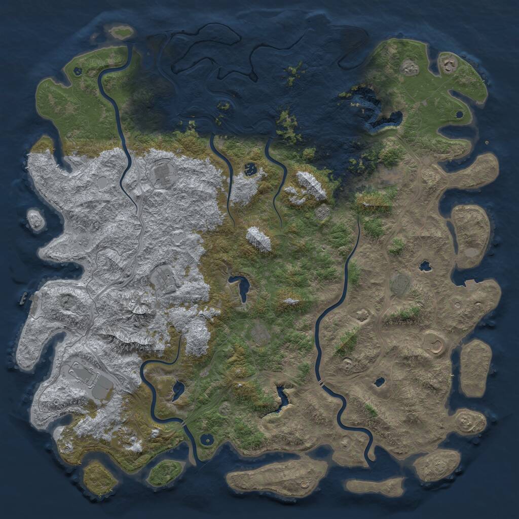 Rust Map: Procedural Map, Size: 6000, Seed: 350054114, 17 Monuments