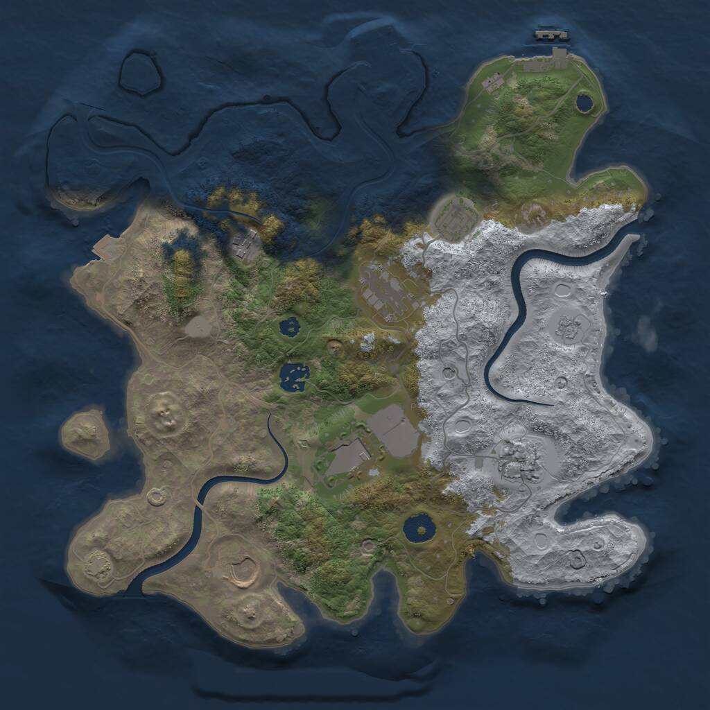 Rust Map: Procedural Map, Size: 3500, Seed: 1057902390, 13 Monuments